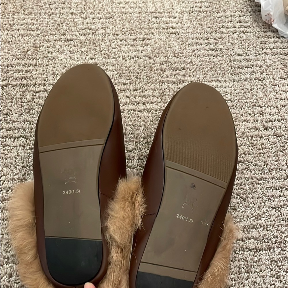 Brown Leather Fur-Lined Loafers - Picture 5 of 6